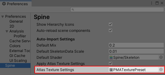 Spine Preferences - Atlas Texture Settings